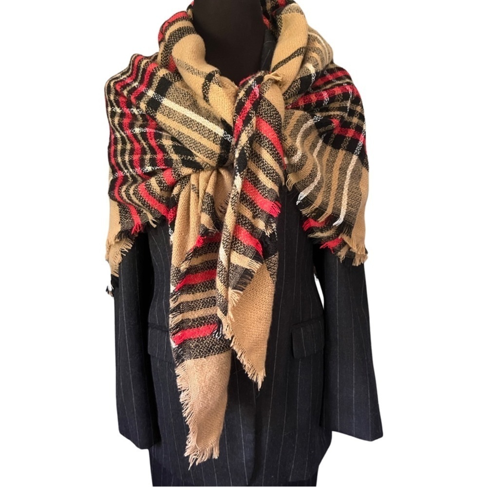 Quagga Green Label Beige Tartan Blanket Scarf